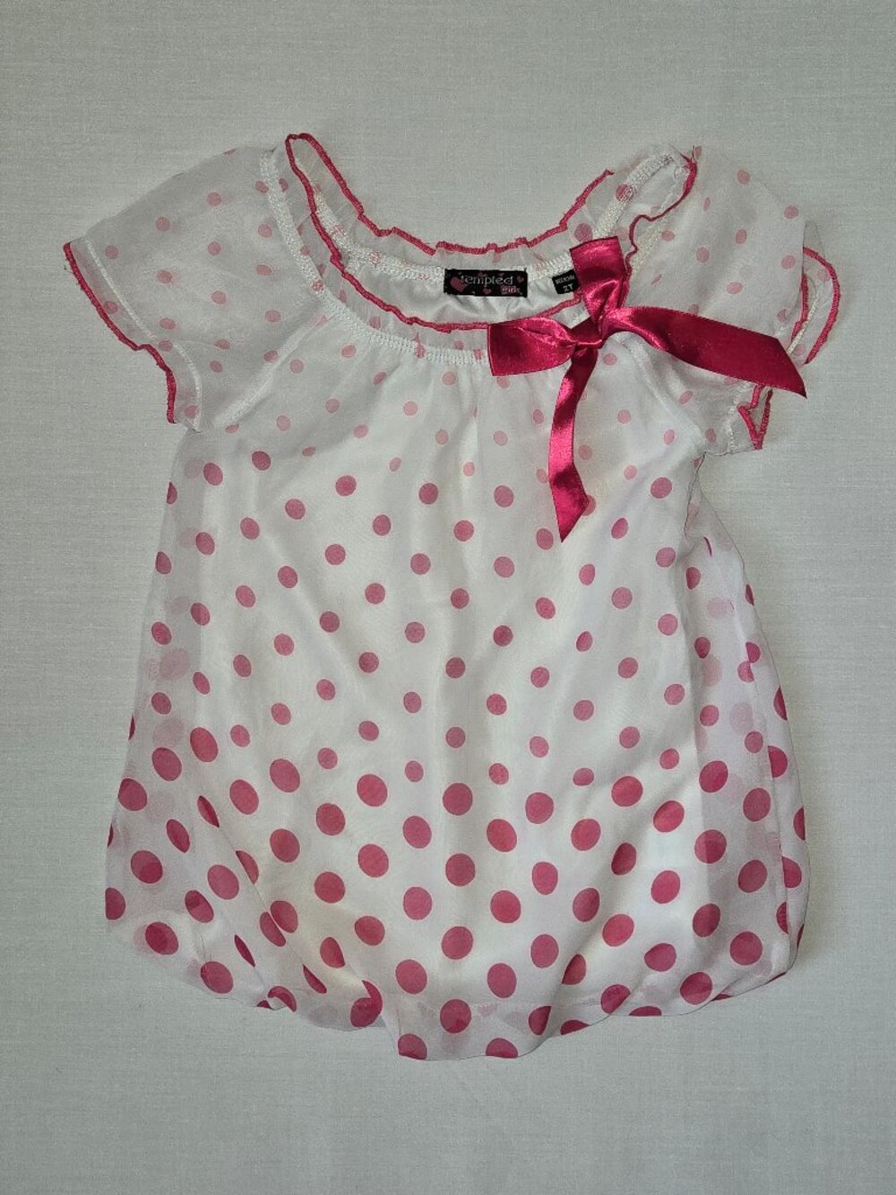 NWOT Tempted Girls White Pink Polka Dot Blouse 2T Toddler Bow Top
